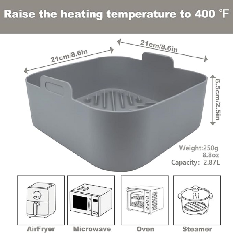 Air Fryer Silicone Pot Liner - Antihaftbeschichtete 8,2-Zoll-Luftfritteusen-Silikoneinlagen, quadratische Airfryer-Einlagen, wiederverwendbarer Korb,