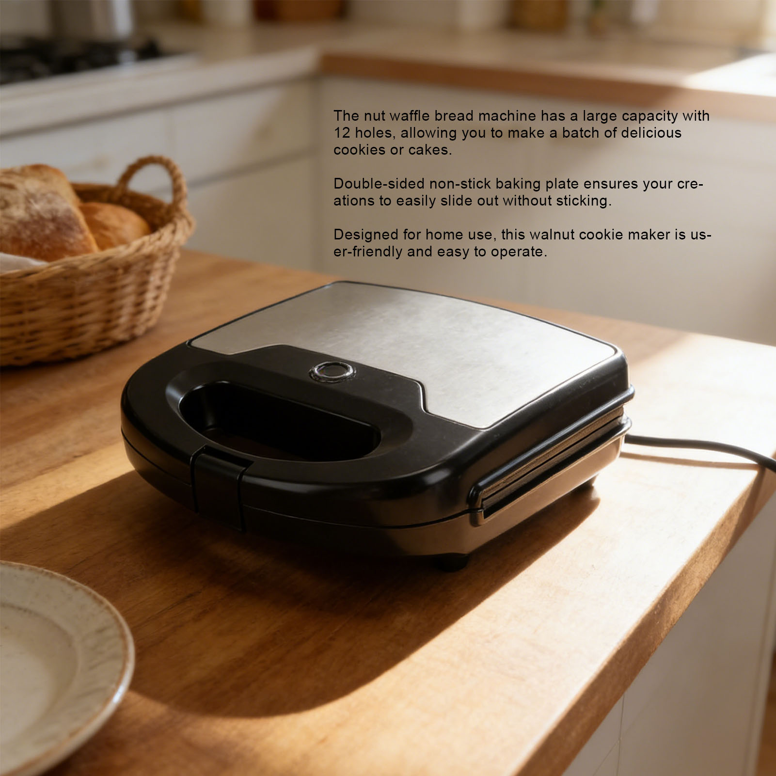Mini Waffle Maker Machine - 12er Walnuss-Keksmacher, antihaftbeschichtet, doppelseitig, Mini-Nusswaffel- und