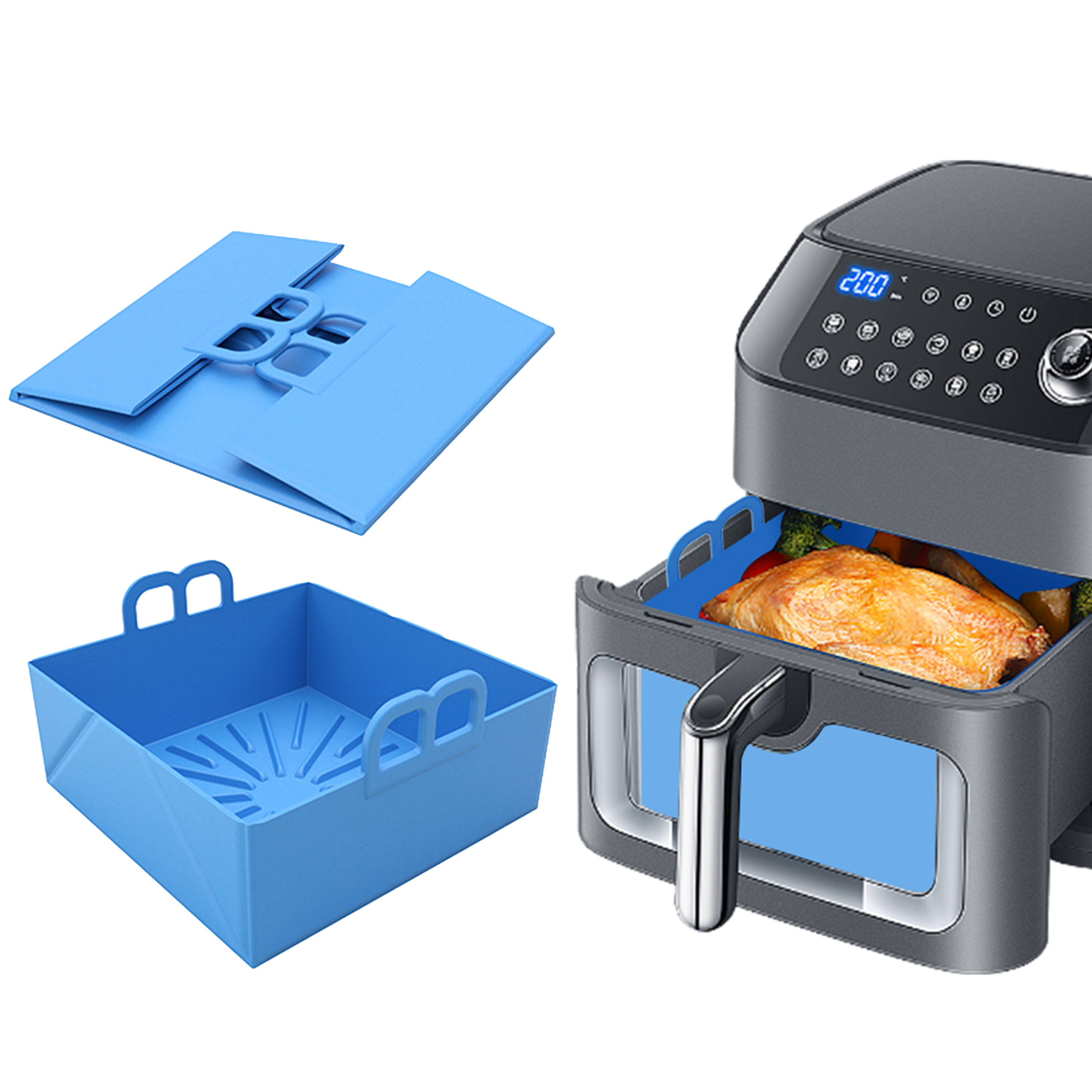 Air Fryer Silicone Pot Liner - Zusammenklappbare Luftfritteuse, Silikon-Tablett, Geschirrkorb, wiederverwendbare Backform,