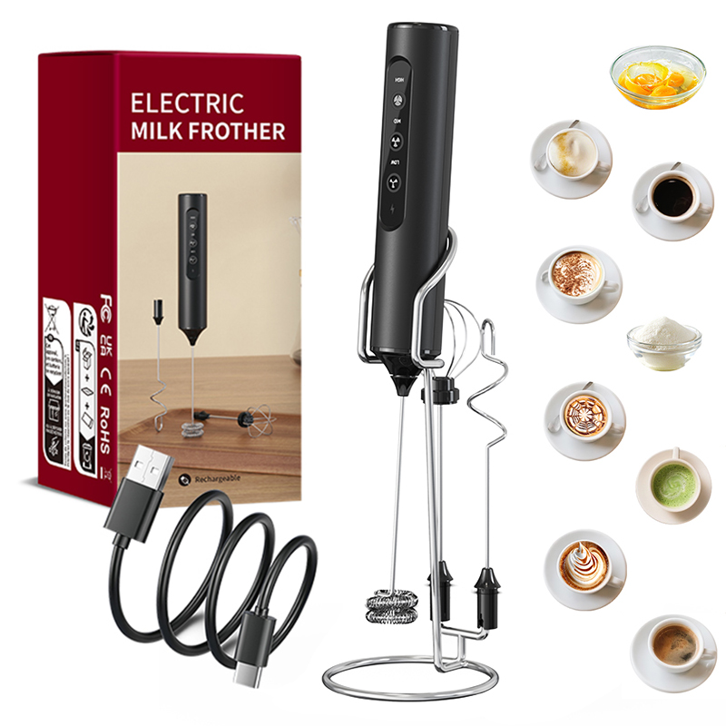 Electric Milk Frother Handheld - 3-in-1 elektrischer Handmilchaufschäumer, 3 einstellbare Geschwindigkeiten,