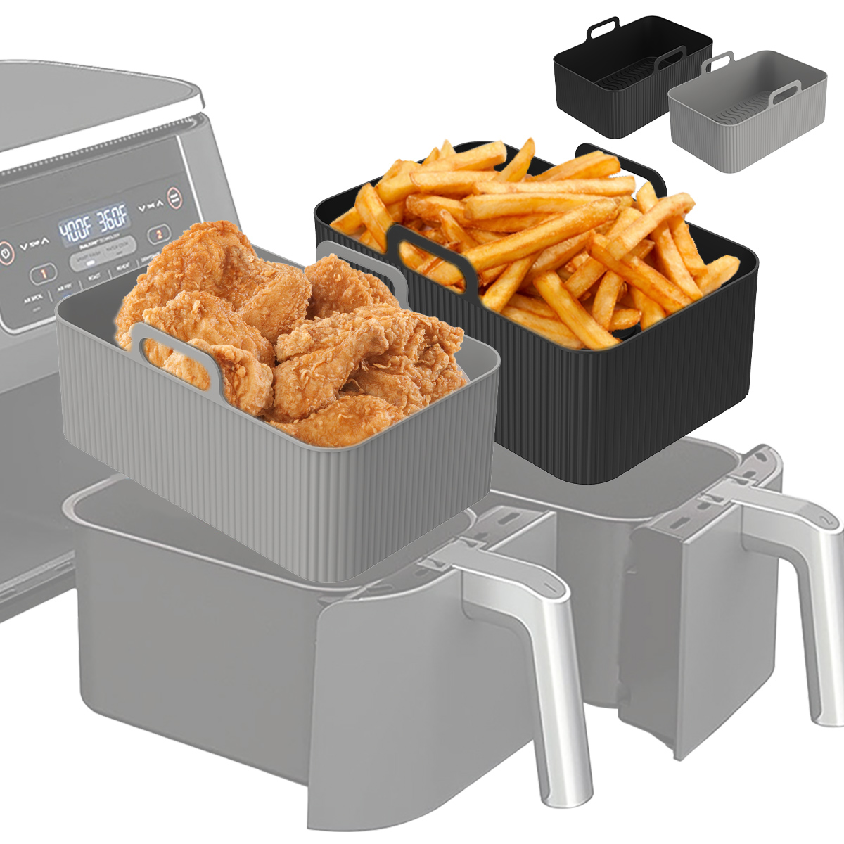 Air Fryer Silicone Pot Liner - Silikon-Luftfritteuse-Einsatz für Ninja Dual Air Fryer