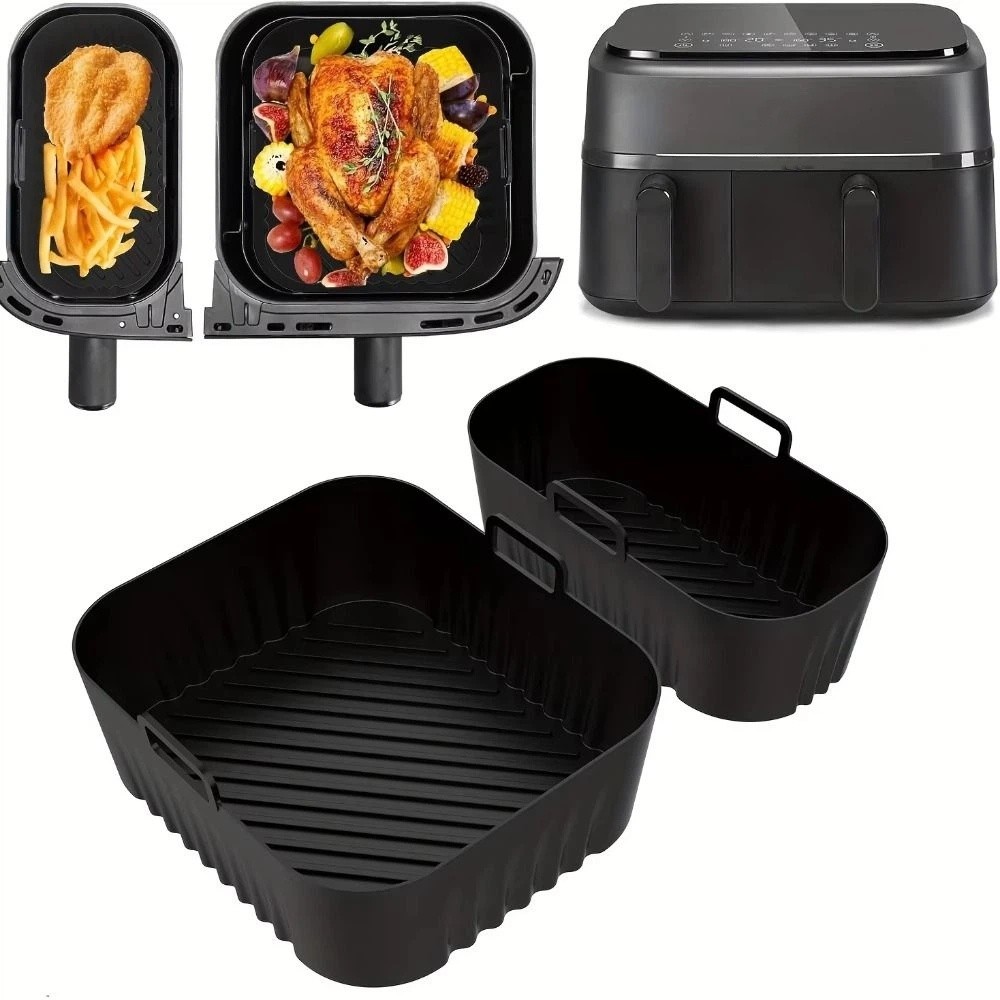 Air Fryer Silicone Pot Liner - 6L/3L Heißluftfritteuse-Einlage Antihaftbeschichtet Wiederverwendbar Doppelkorb Backblech