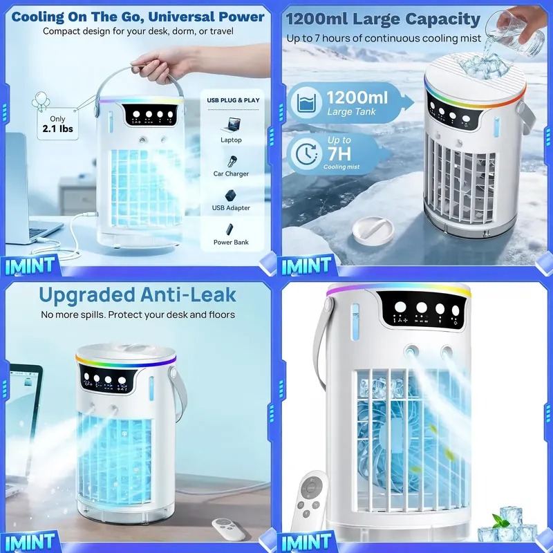 Air Conditioners - Tragbarer Klimaanlagen-Ventilator, 1200ML Persönlicher Verdunstungsluftkühler mit