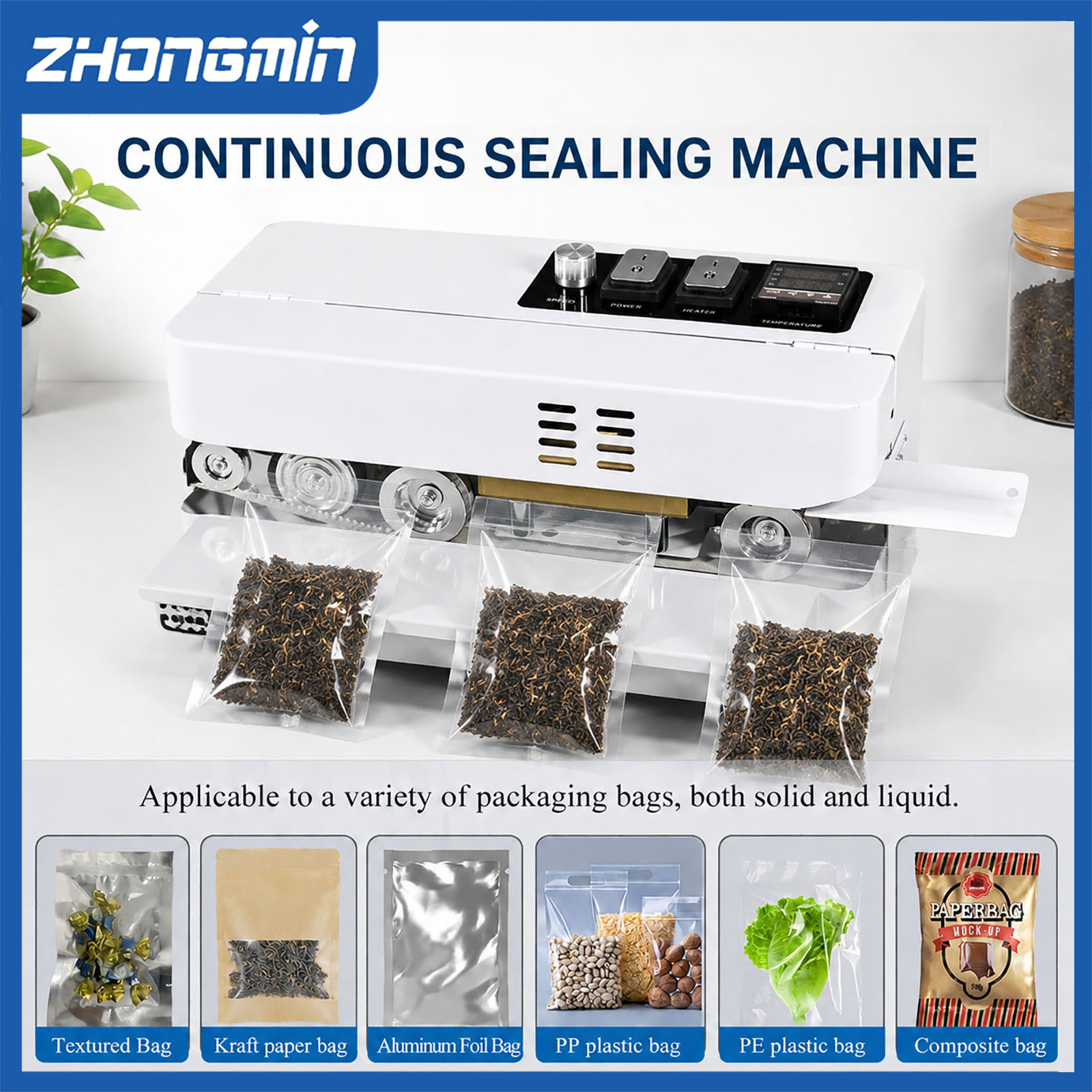 Food Vacuum Sealer Machine - ZHONGMIN Elektrischer Vakuumierer für Lebensmittel, Touch-Bedienung,