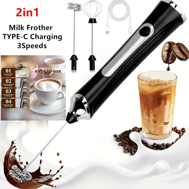 Electric Milk Frother Handheld - Kabelloser elektrischer Milchaufschäumer und Eierschläger mit
